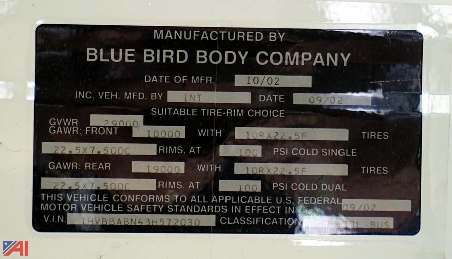 2003 International 3800 Series Blue Bird School Bus/181 Auction