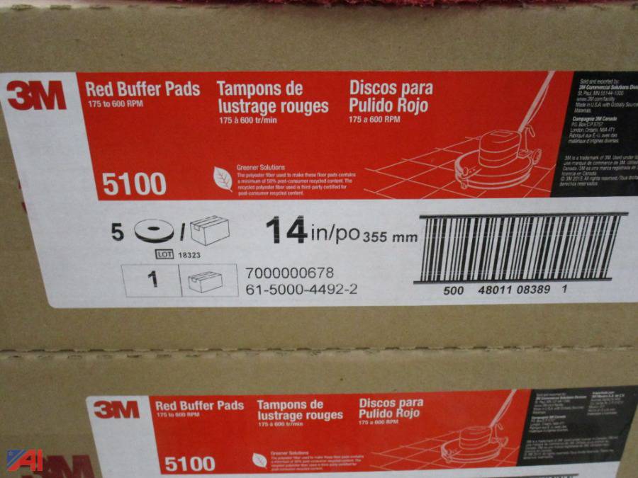 New Damaged Box Machine Use 20" Floor Buffer Case of 5 3M Red Buffer Pad 5100 