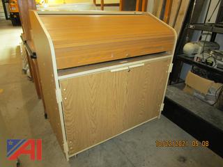 Roll Top Cabinet with Large Assortment of Sound Equipment