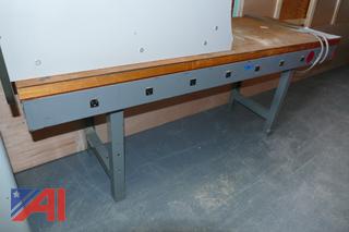 (#28) Metal Table with Outlets, Wood Top