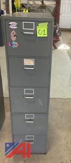 (#1) Vertical Metal File Cabinet, Five Drawer