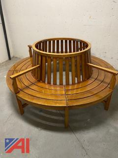 (#7) Large Round Wooden Bench with Circular Plantar in Center