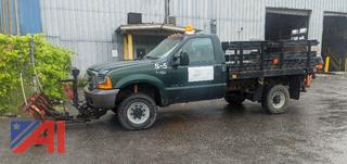 2001 Ford F350 XL Super Duty Stake Rack Pickup Truck with Plow & Salter