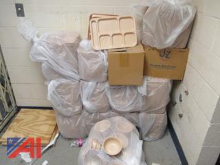 Large Lot of Plastic Cafeteria Trays and Bowels