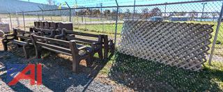 (2) Sheets Wood Lattice, (6) Qwik Benches & (5) Rubbermaid Trash Cans