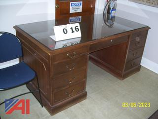 Wooden Desk with Glass Top