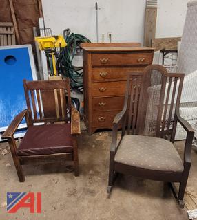 Oak Chair, Rocker & Dresser