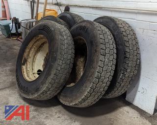 (5) Continental Drive Tires, 11R24.5 with Rims