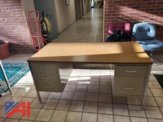 Brown Metal Office Desk with 5 Drawers