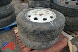 (#15) (2) 275/70R22.5 Tires on Rims