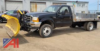 2000 Ford F550 XLT Super Duty Flatbed Truck with Plow