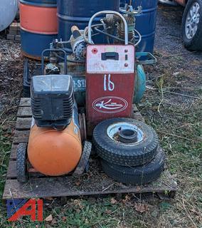 Pallet of Compressors, Tires & Battery Charger