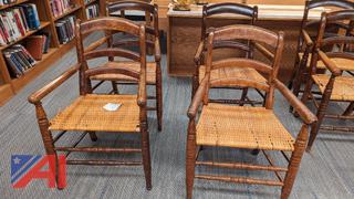 (4) Vintage Arm Chairs with Woven Seats 