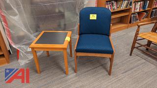 Upholstered Chair & Oak Side Table 
