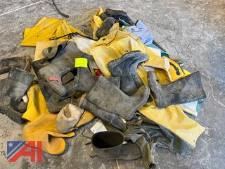 Assorted Rubber Boots and Rain Gear